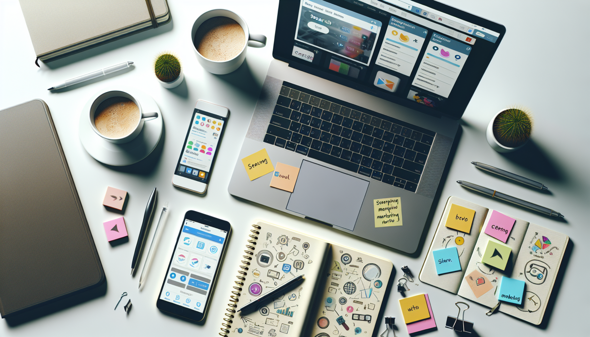 Facebook ads vs Google ads comparison - laptop and phone on desk showing search and social media marketing