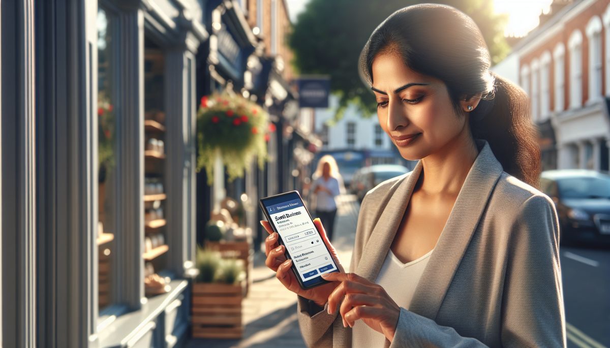 Small business owner checking their Google Business Profile on a smartphone outside their shop
