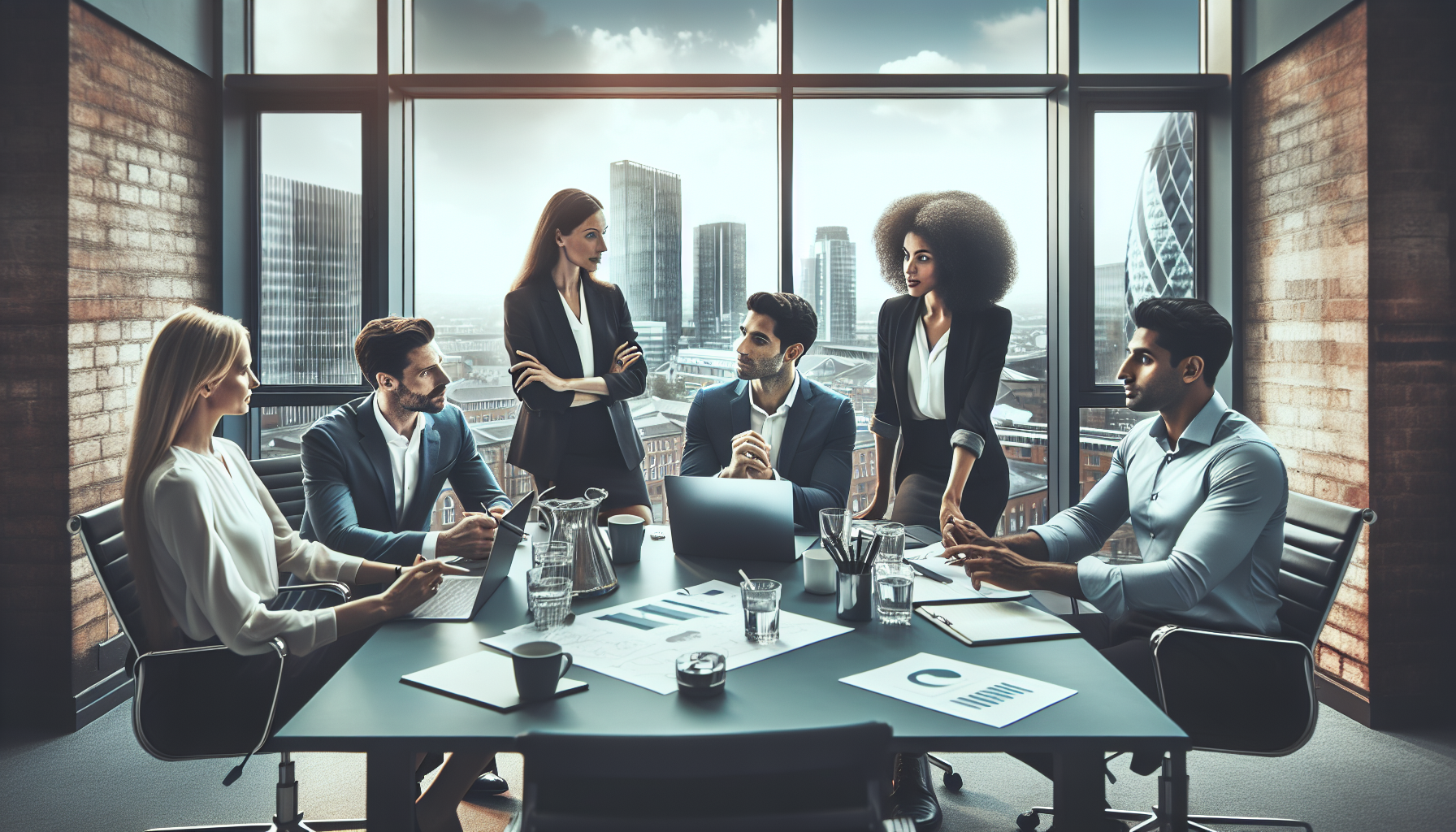 SEO agency team meeting in Manchester office discussing digital marketing strategy