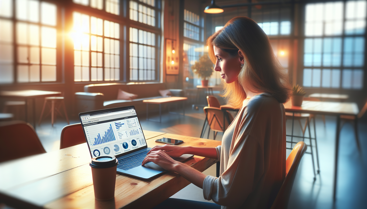 Social media management professional working on campaigns in a modern workspace